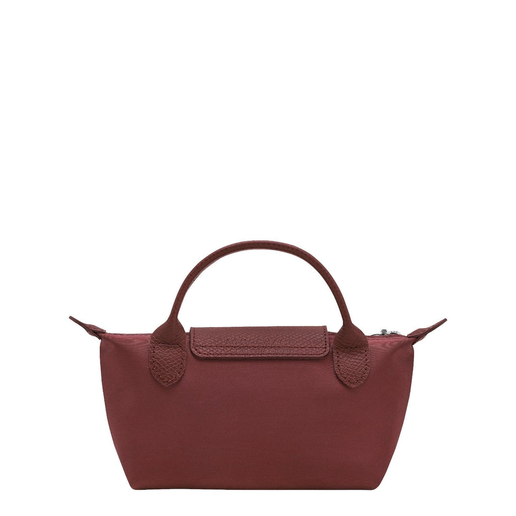 Lieblingstasche Le Pliage One Pochette in burgundy nylon with leather trim and handles.