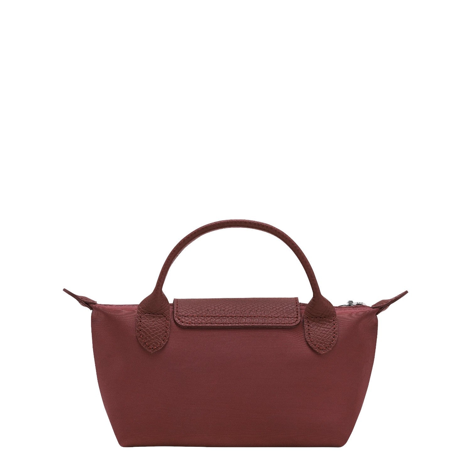 Lieblingstasche Le Pliage One Pochette in burgundy nylon with leather trim and handles.