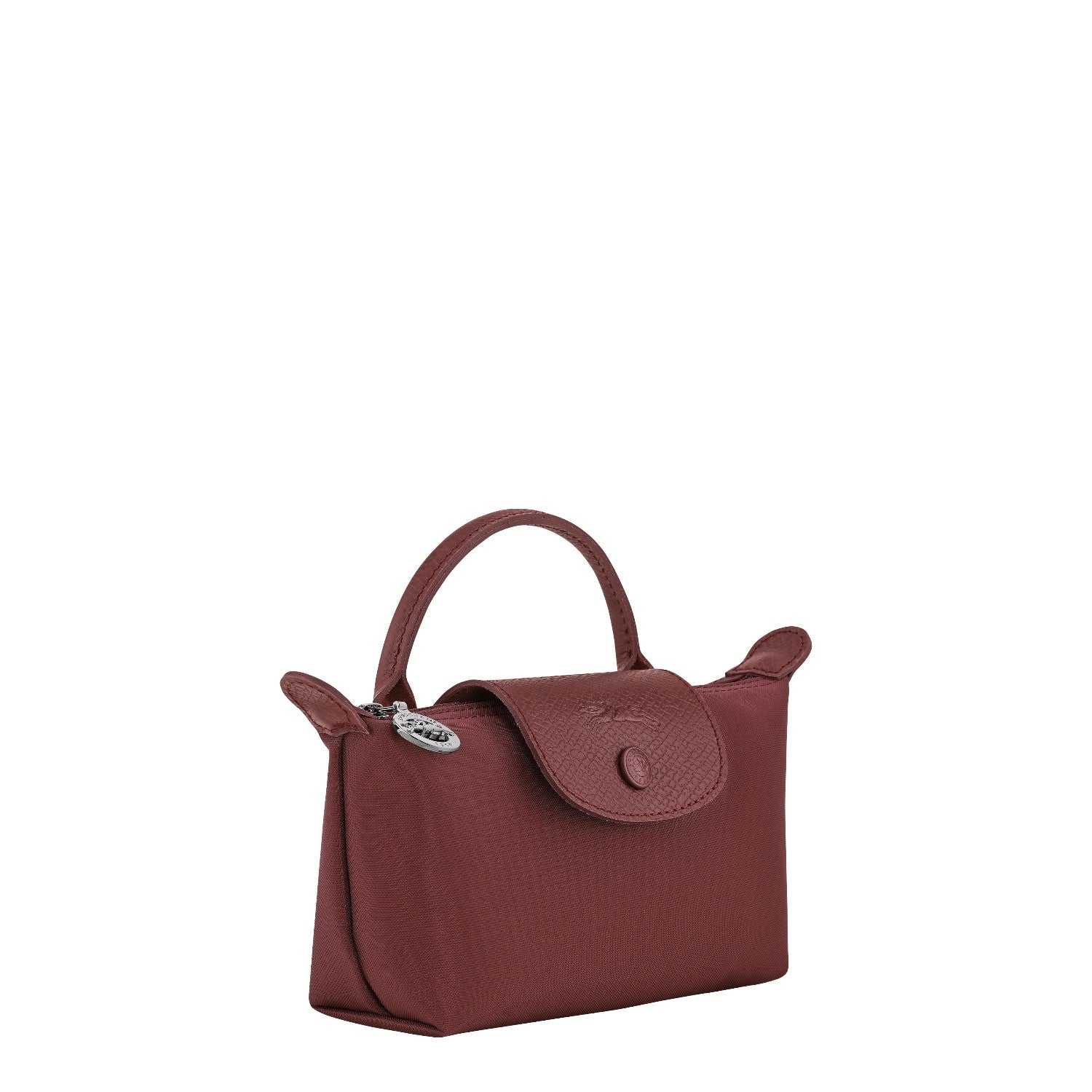 Lieblingstasche Le Pliage One Pochette in burgundy nylon with leather trim and snap closure.