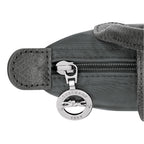 Lieblingstasche Le Pliage One Pochette in dark grey nylon with leather trim and silver zipper detail.