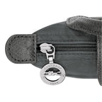 Lieblingstasche Le Pliage One Pochette in dark grey nylon with leather trim and silver zipper detail.