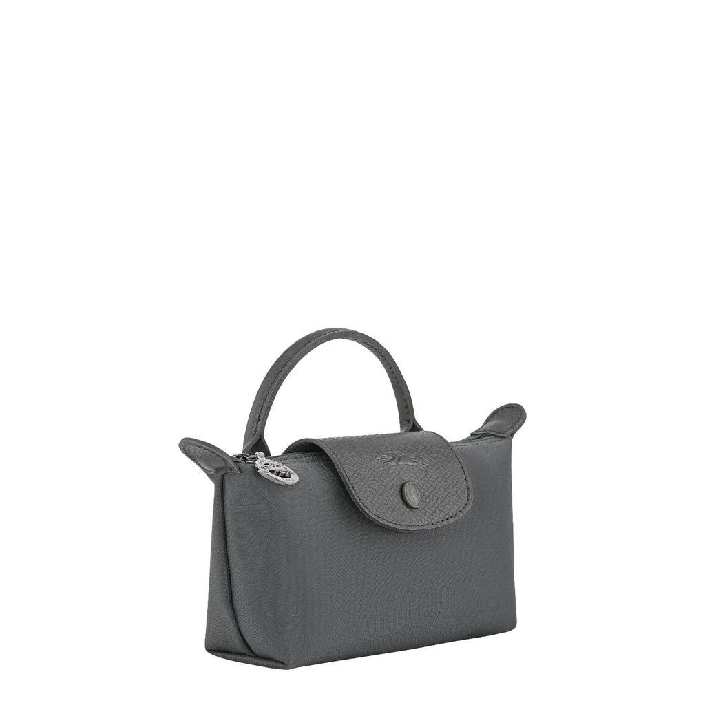 Lieblingstasche Le Pliage One Pochette in grey nylon with leather trim and snap closure.