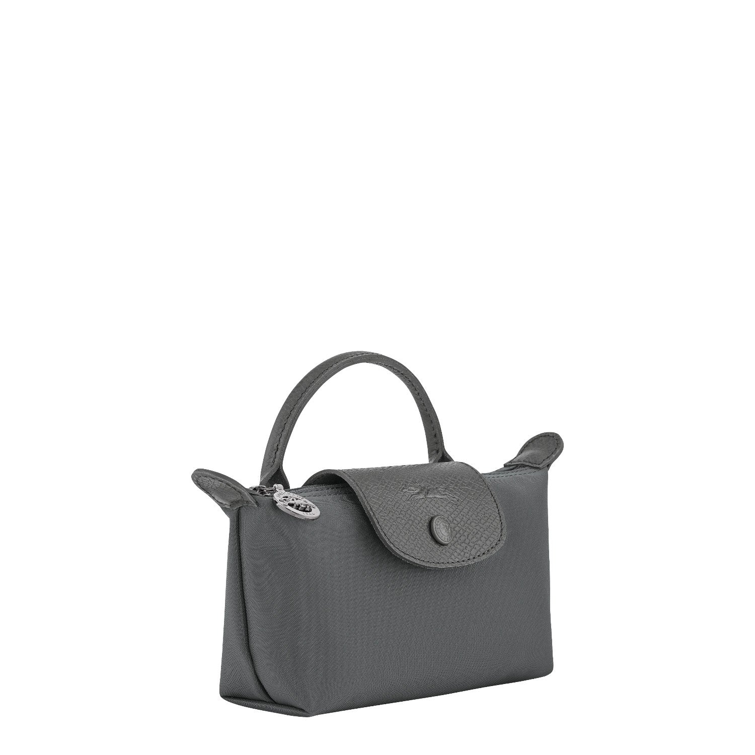 Lieblingstasche Le Pliage One Pochette in grey nylon with leather trim and snap closure.