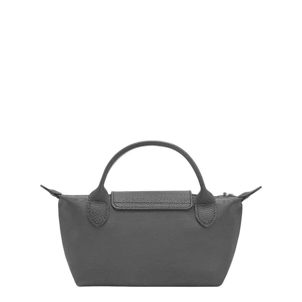 Lieblingstasche Le Pliage One Pochette in grey nylon with textured leather trim and handles.
