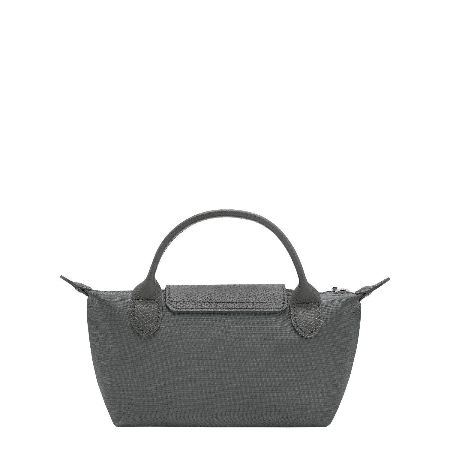Lieblingstasche Le Pliage One Pochette in grey nylon with textured leather trim and handles.
