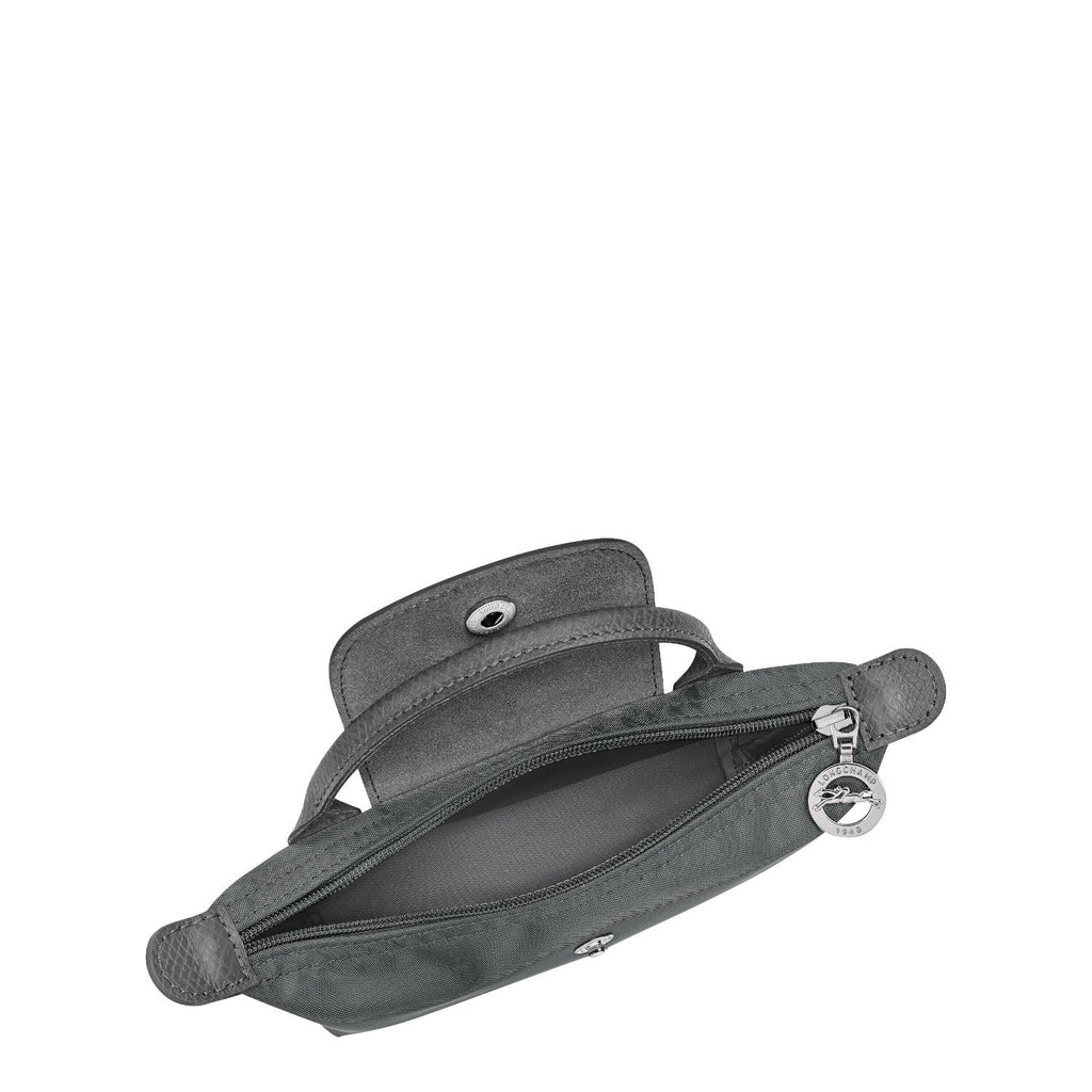 Lieblingstasche Le Pliage One Pochette in grey nylon with leather trim and a snap closure.