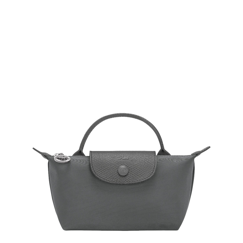 Lieblingstasche Le Pliage One Pochette in grey nylon with leather trim and a top handle.
