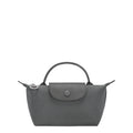 Lieblingstasche Le Pliage One Pochette in grey nylon with leather trim and a top handle.
