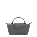 Lieblingstasche Le Pliage One Pochette in grey nylon with leather trim and a top handle.