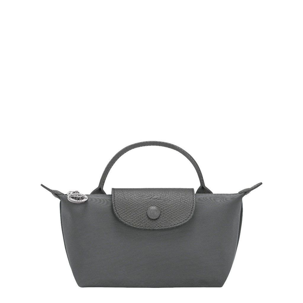 Lieblingstasche Le Pliage One Pochette in grey nylon with leather trim and a top handle.
