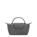 Lieblingstasche Le Pliage One Pochette in grey nylon with leather trim and a top handle.