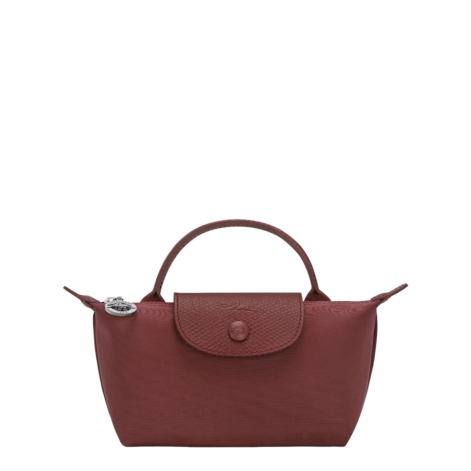 Lieblingstasche Le Pliage One Pochette in deep red nylon with leather trim and snap closure.