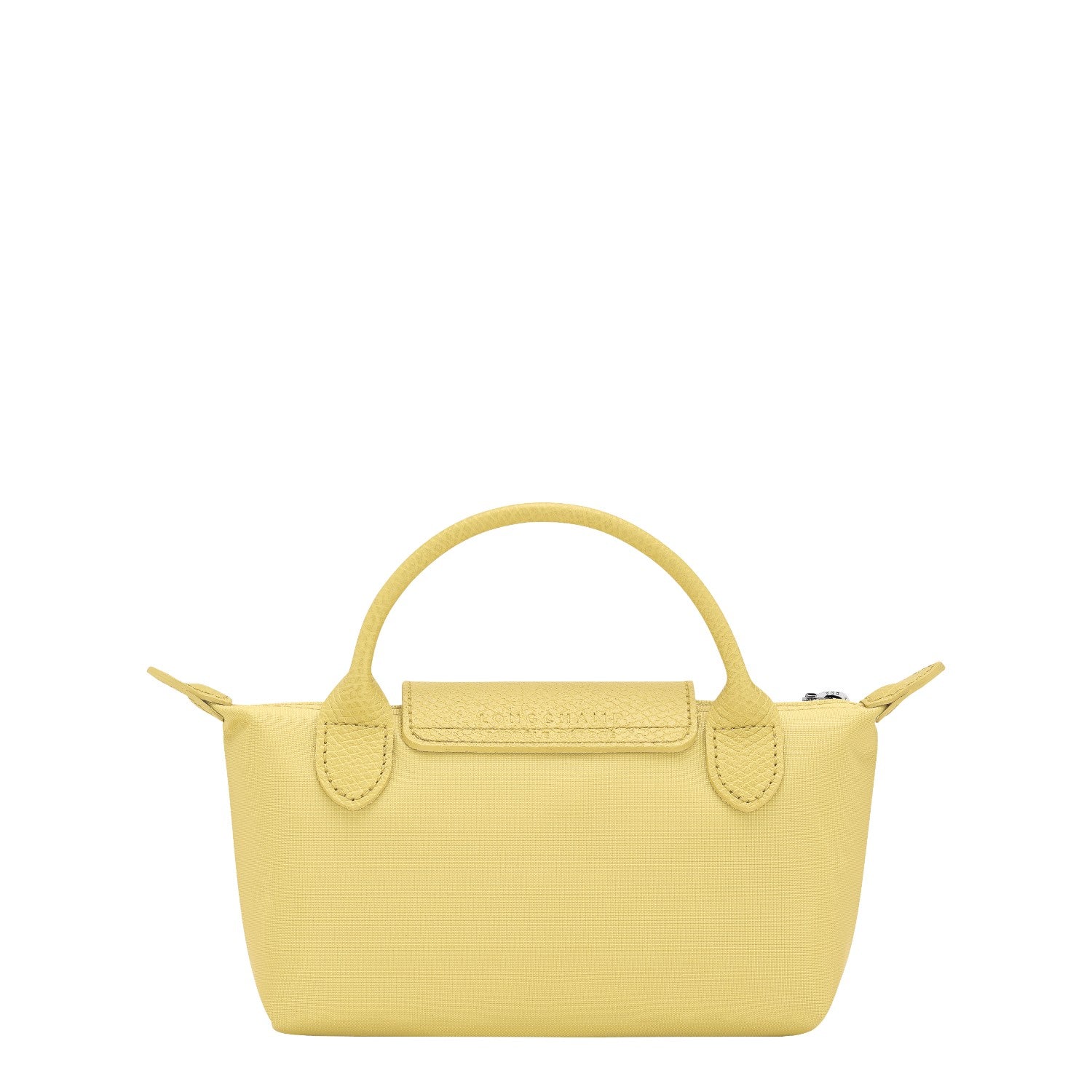Lieblingstasche Le Pliage One Pochette in yellow nylon with leather trim and top handles.