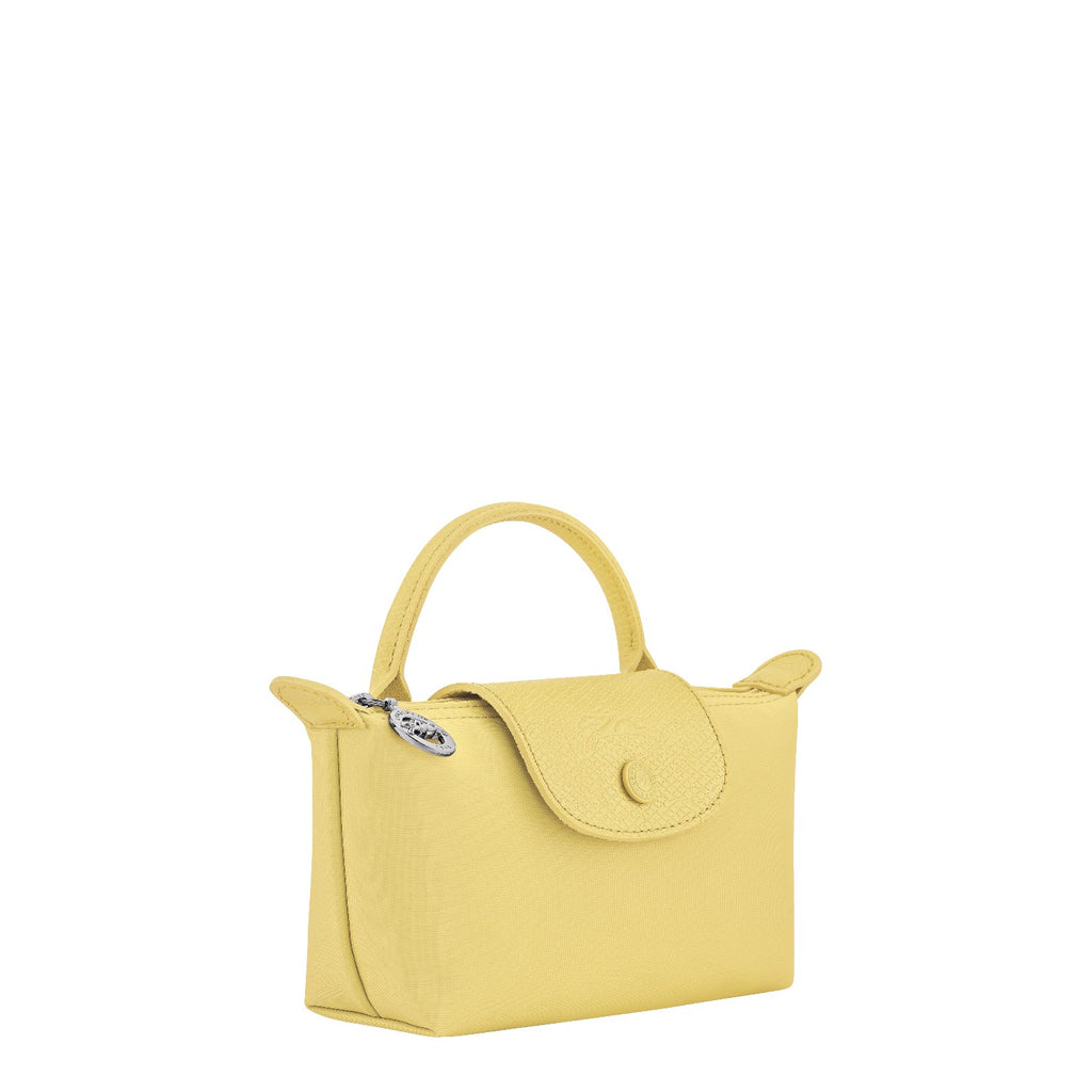 Lieblingstasche Le Pliage One Pochette in yellow nylon with leather trim and a silver charm.