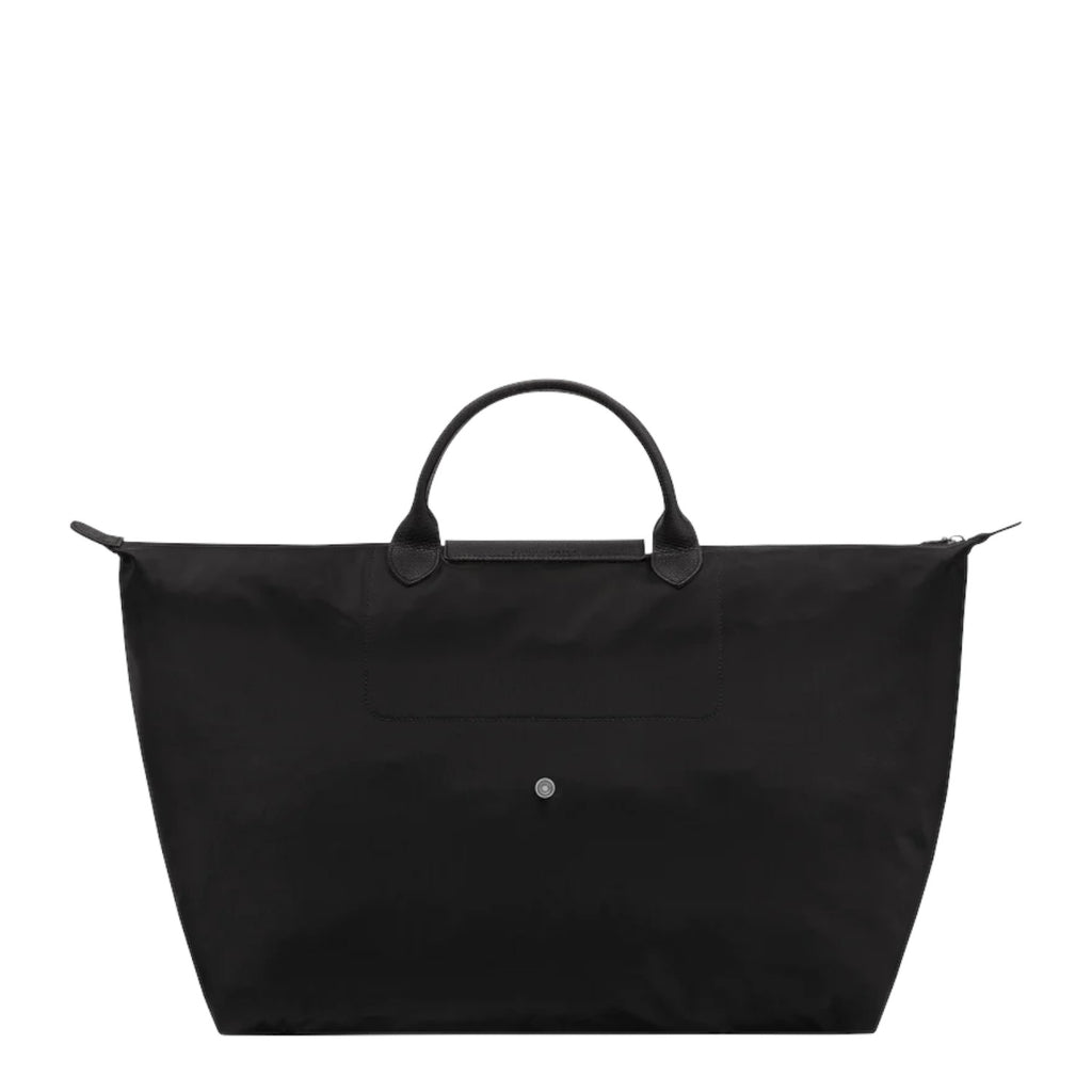 Lieblingstasche Le Pliage One Reisetasche L black nylon travel bag with leather handles and snap closure.