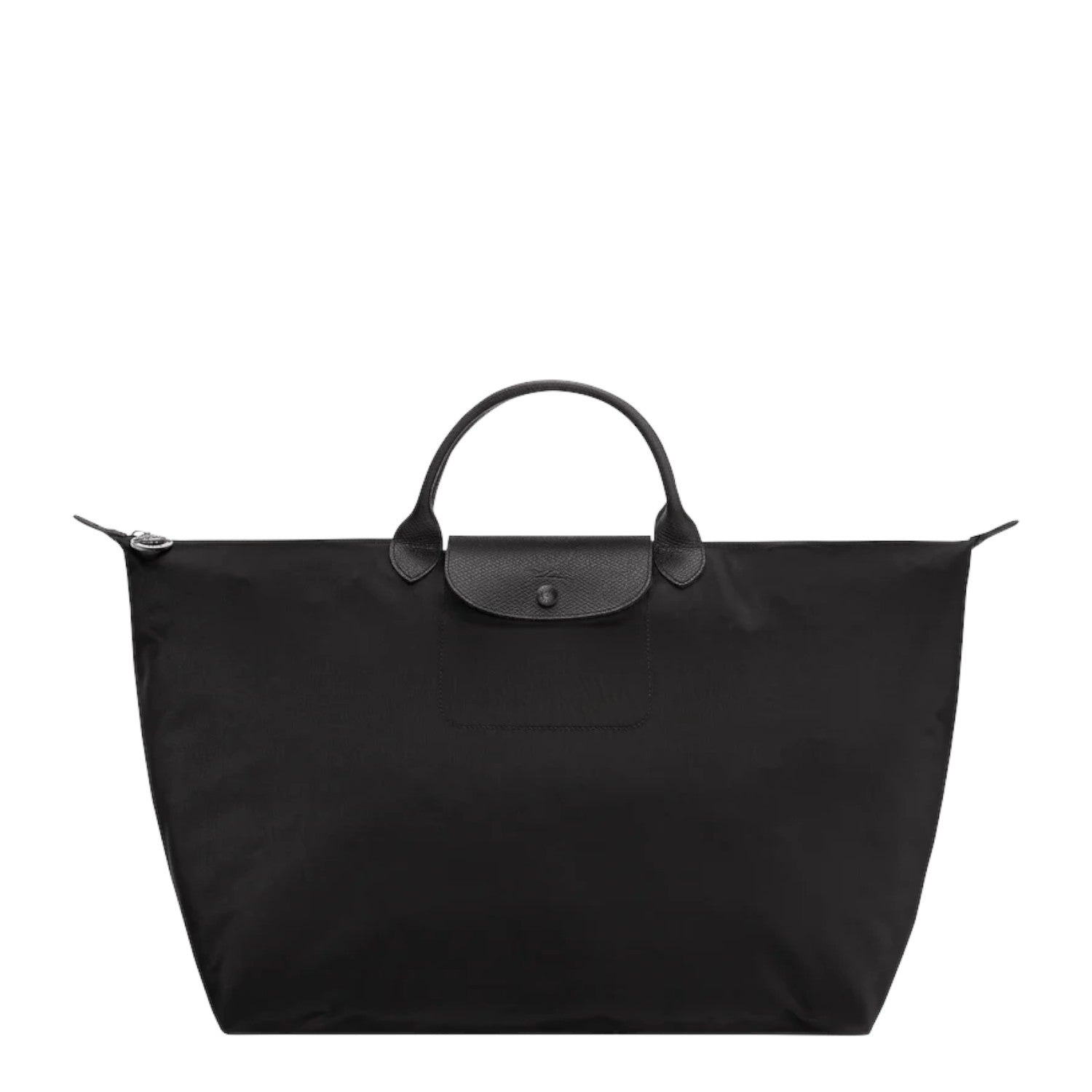 Lieblingstasche Le Pliage One Reisetasche L black nylon travel bag with leather trim and snap closure.