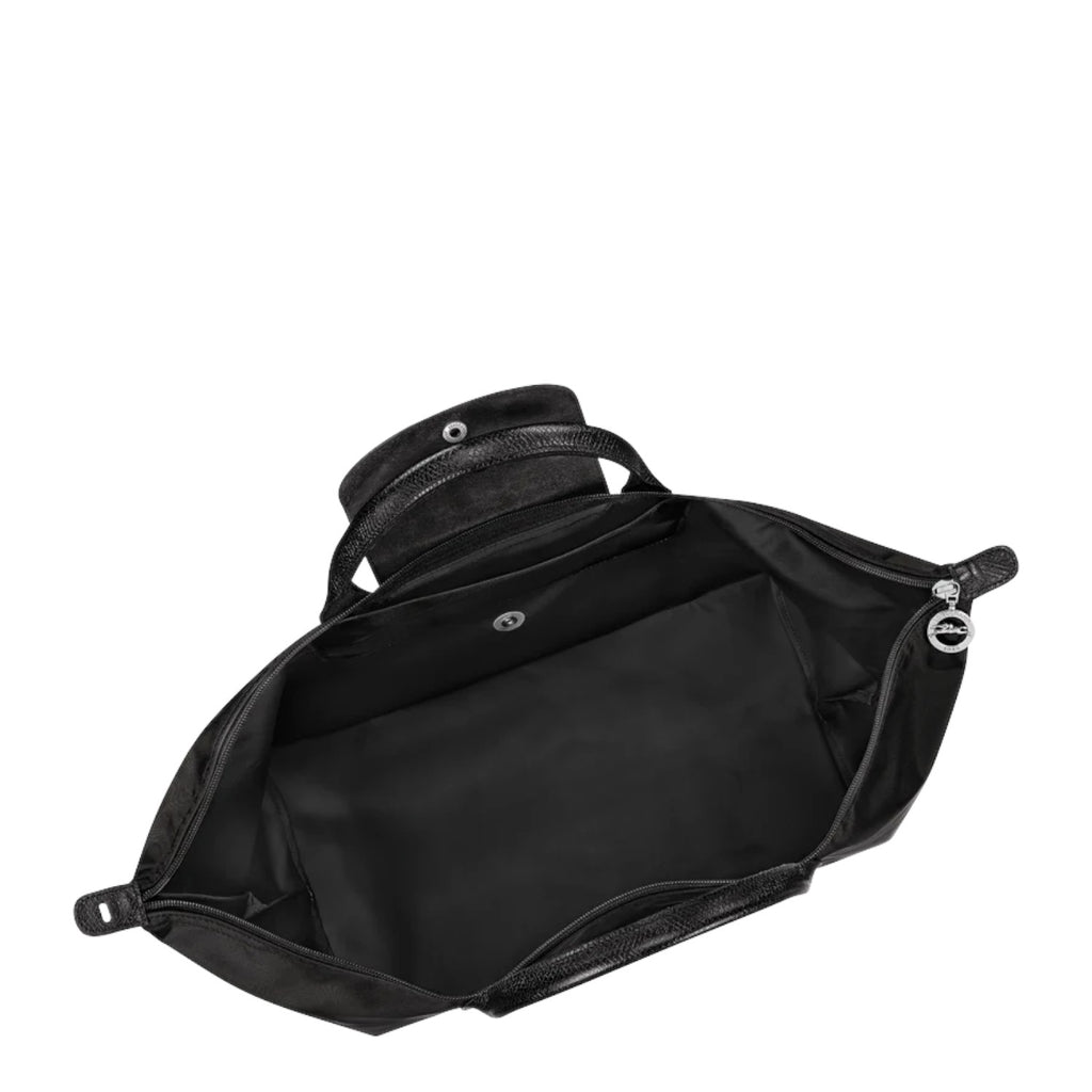 Lieblingstasche Le Pliage One Reisetasche L black nylon travel bag with leather trim and silver hardware