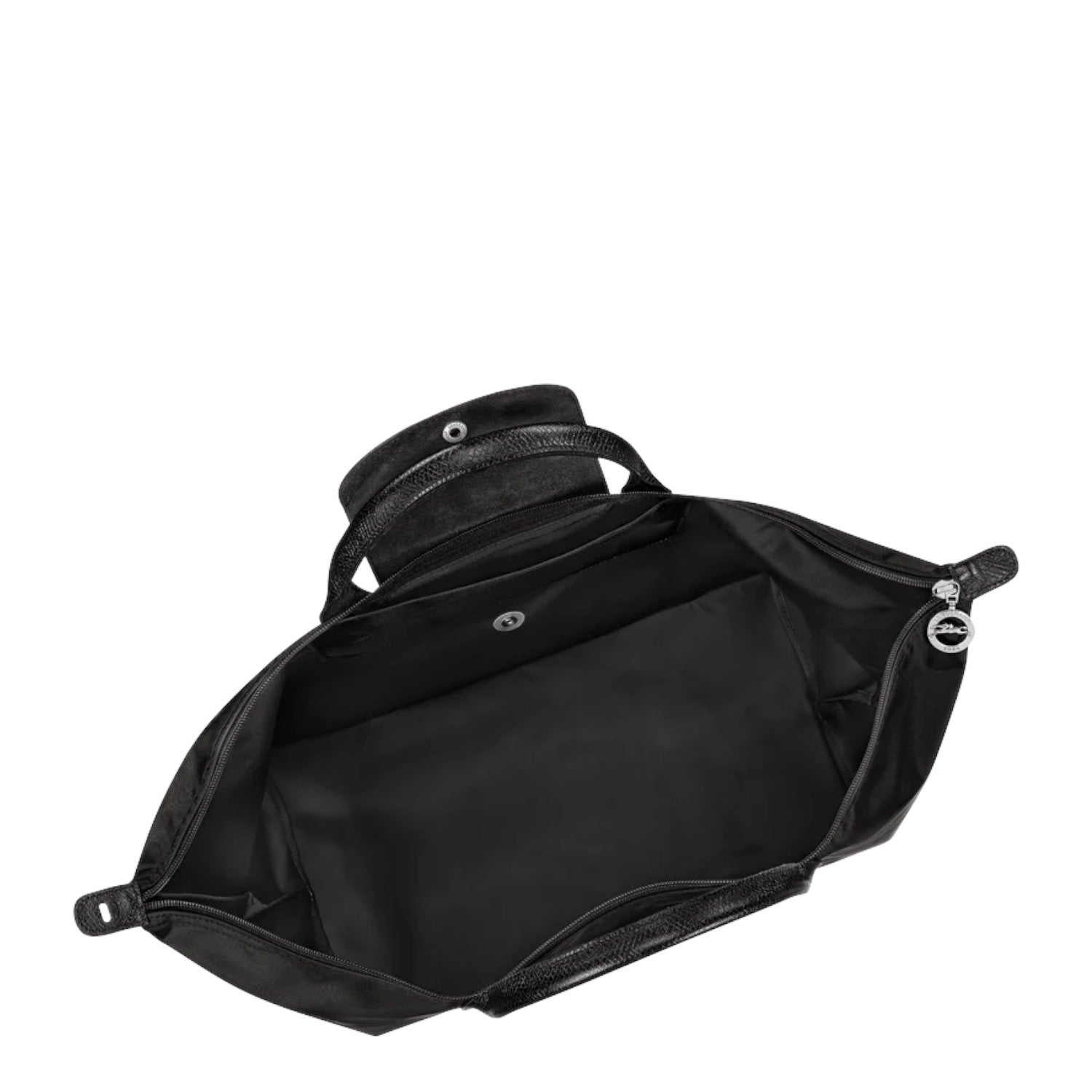 Lieblingstasche Le Pliage One Reisetasche L black nylon travel bag with leather trim and silver hardware