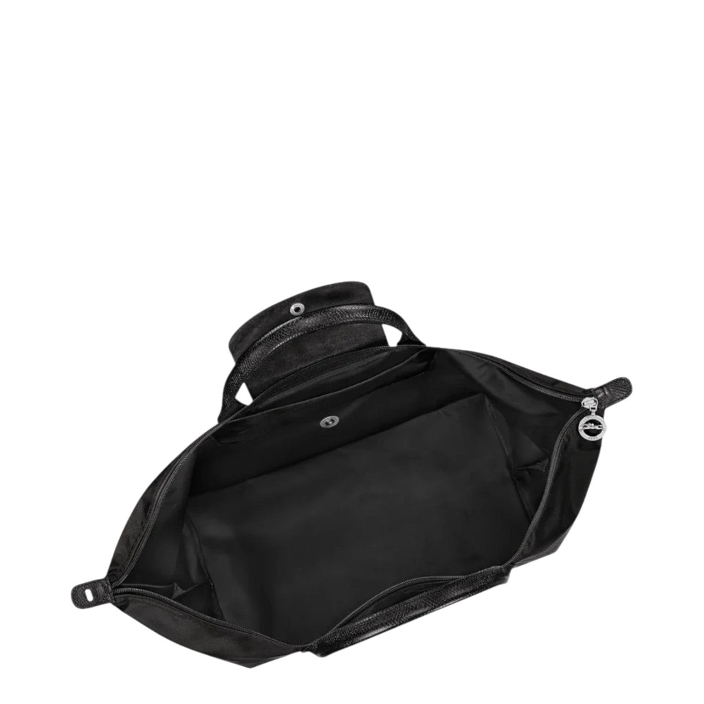 Lieblingstasche Le Pliage One Reisetasche L black nylon travel bag with leather trim and silver hardware