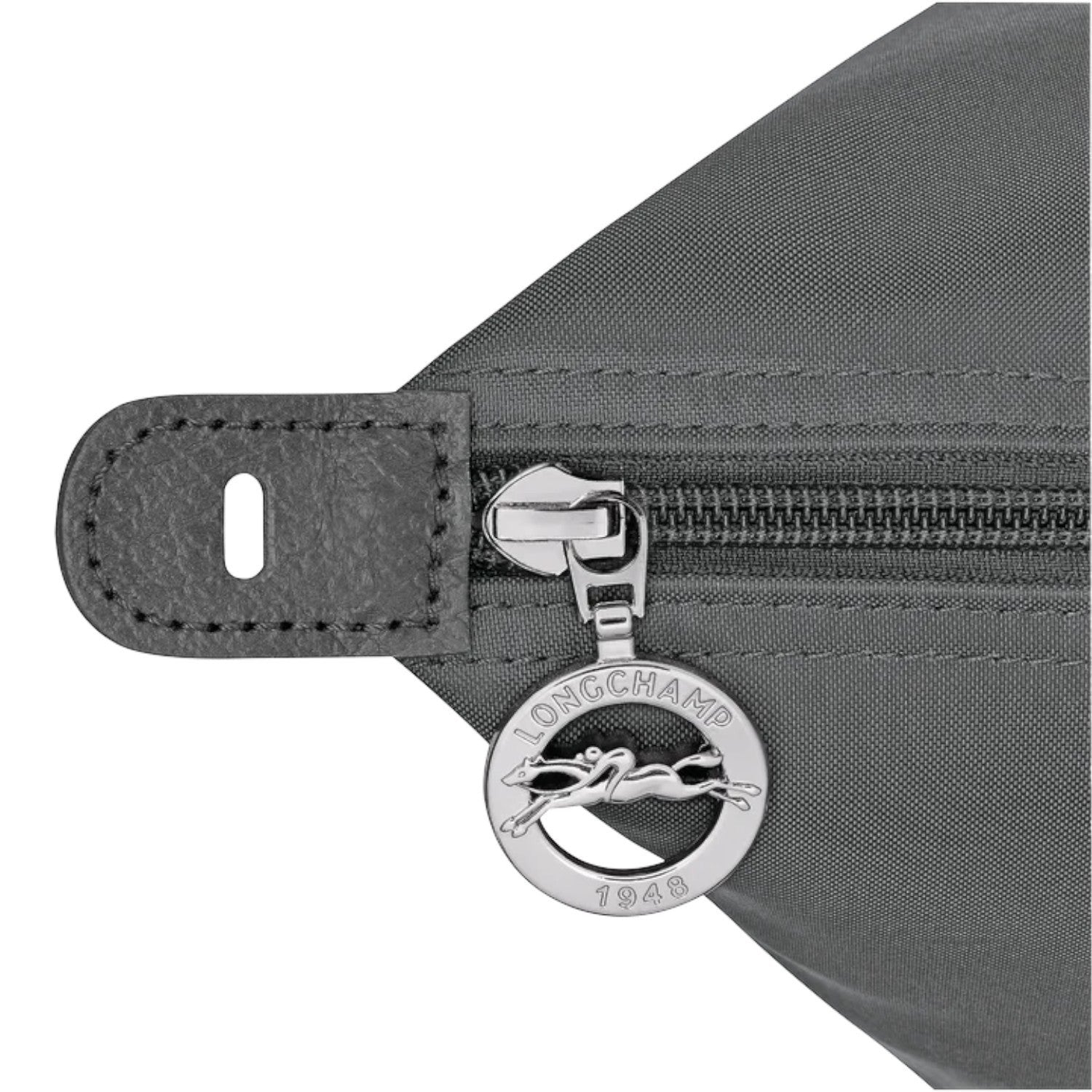 Lieblingstasche Le Pliage One Reisetasche L travel bag in grey nylon with leather trim and silver hardware.