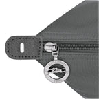 Lieblingstasche Le Pliage One Reisetasche L travel bag in grey nylon with leather trim and silver hardware.