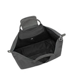 Lieblingstasche Le Pliage One Reisetasche L, large grey nylon travel bag with leather trim and zip closure.