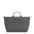 Lieblingstasche Le Pliage One Reisetasche L travel bag in grey nylon with leather trim and snap closure.