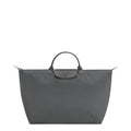 Lieblingstasche Le Pliage One Reisetasche L travel bag in grey nylon with leather trim and snap closure.
