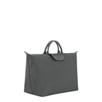 Lieblingstasche Le Pliage One Reisetasche L large grey nylon travel bag with leather trim and snap closure