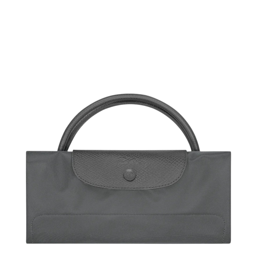 Lieblingstasche Le Pliage One Reisetasche L, grey nylon travel bag with leather trim and handles.