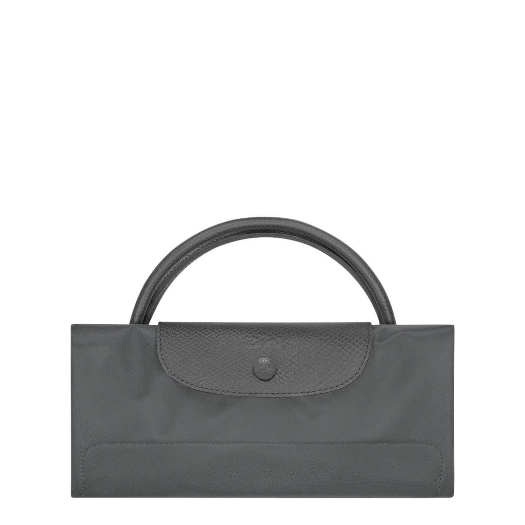 Lieblingstasche Le Pliage One Reisetasche L, grey nylon travel bag with leather trim and handles.