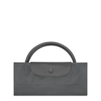 Lieblingstasche Le Pliage One Reisetasche L, grey nylon travel bag with leather trim and handles.