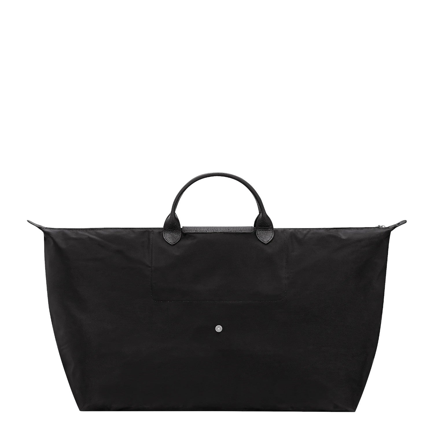 Lieblingstasche Le Pliage One Reisetasche XL black nylon travel bag with leather handles and snap closure.