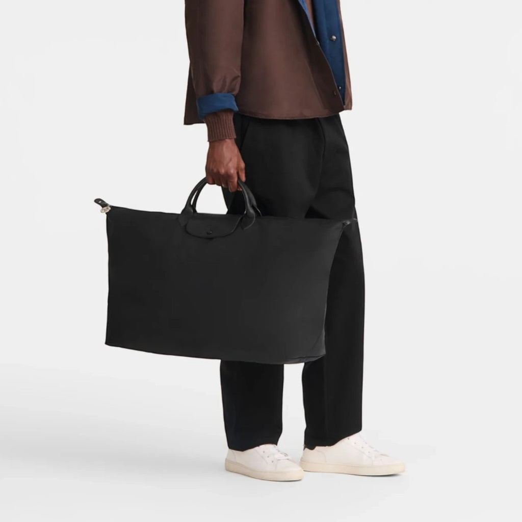 Lieblingstasche Le Pliage One Reisetasche XL black nylon travel bag with leather handles and shoulder strap