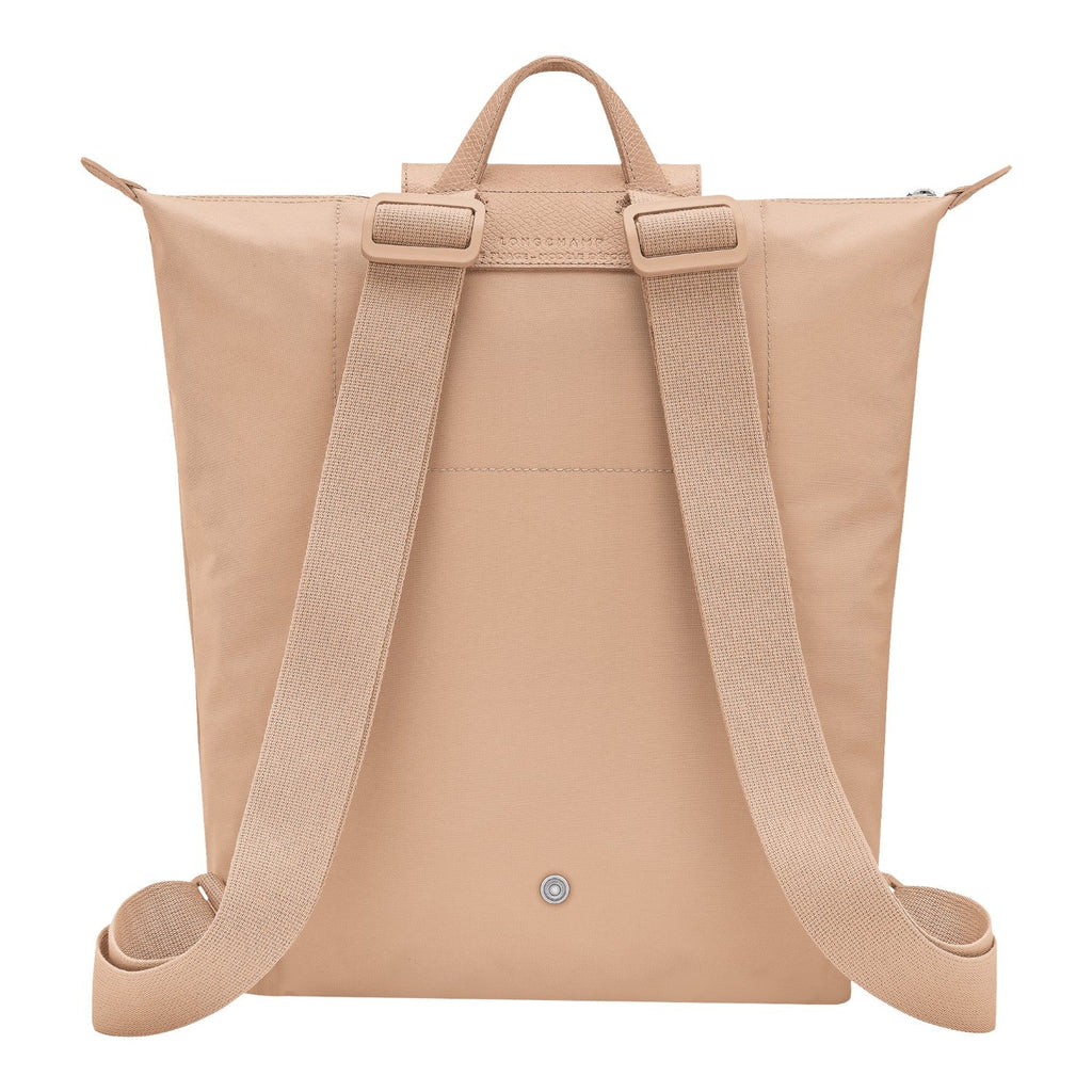 Lieblingstasche Le Pliage One Rucksack in beige nylon with adjustable shoulder straps and leather trim.
