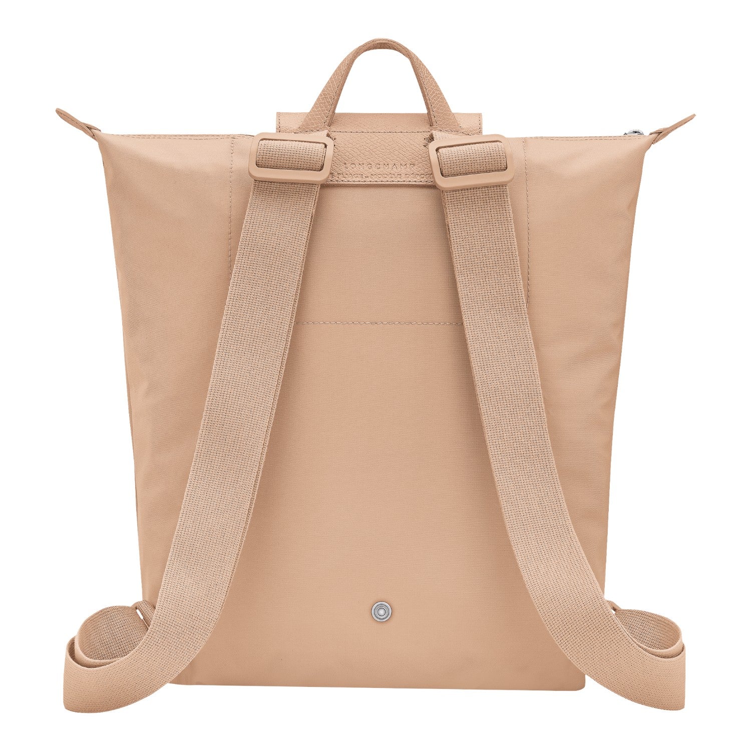 Lieblingstasche Le Pliage One Rucksack in beige nylon with adjustable shoulder straps and leather trim.