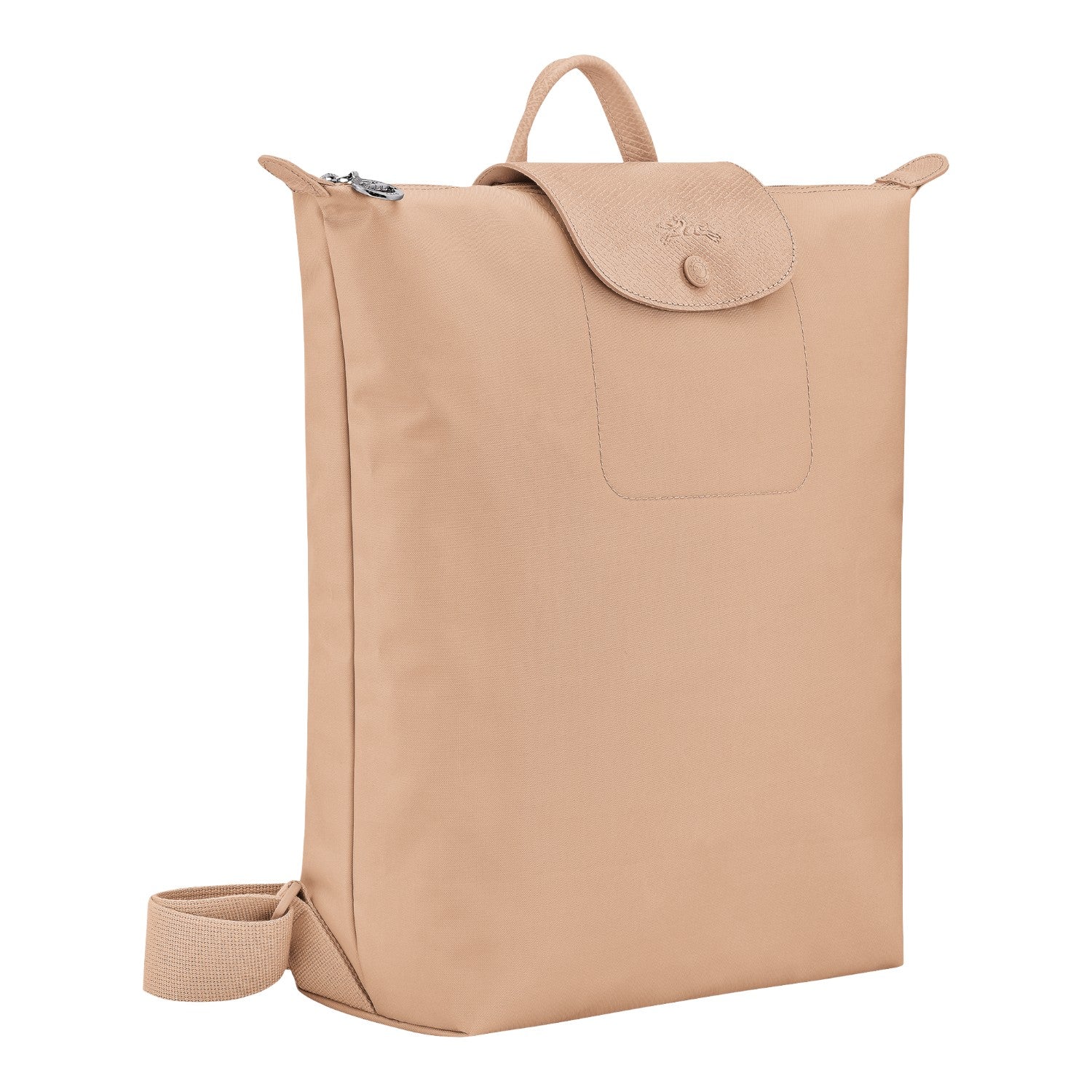 Lieblingstasche Le Pliage One Rucksack in beige nylon with leather trim and snap closure.