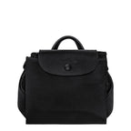 Lieblingstasche Le Pliage One Rucksack in black nylon with leather trim and a snap closure.