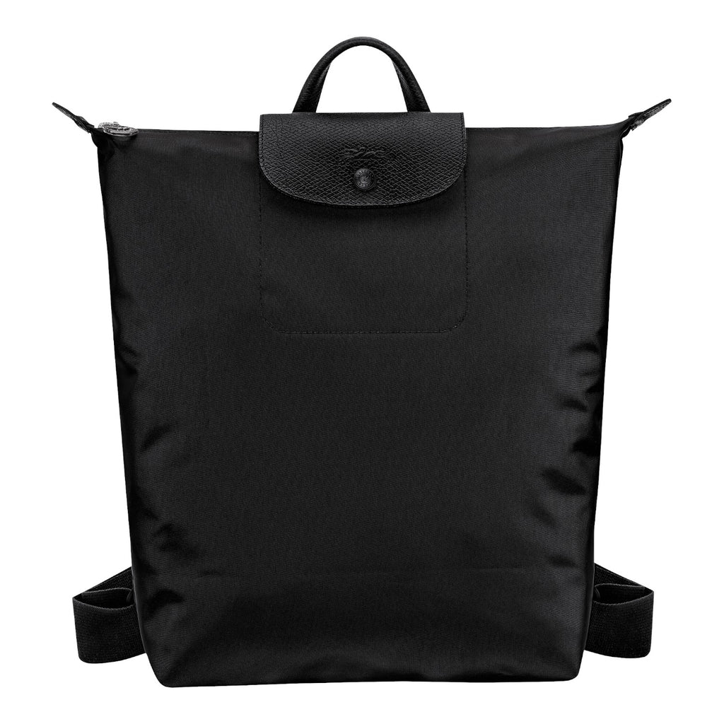 Lieblingstasche Le Pliage One Rucksack in black nylon with leather trim and snap closure.