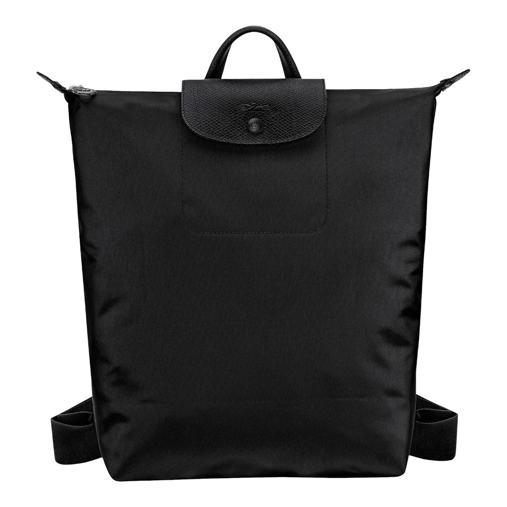 Lieblingstasche Le Pliage One Rucksack in black nylon with leather trim and snap closure.