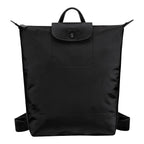 Lieblingstasche Le Pliage One Rucksack in black nylon with leather trim and snap closure.