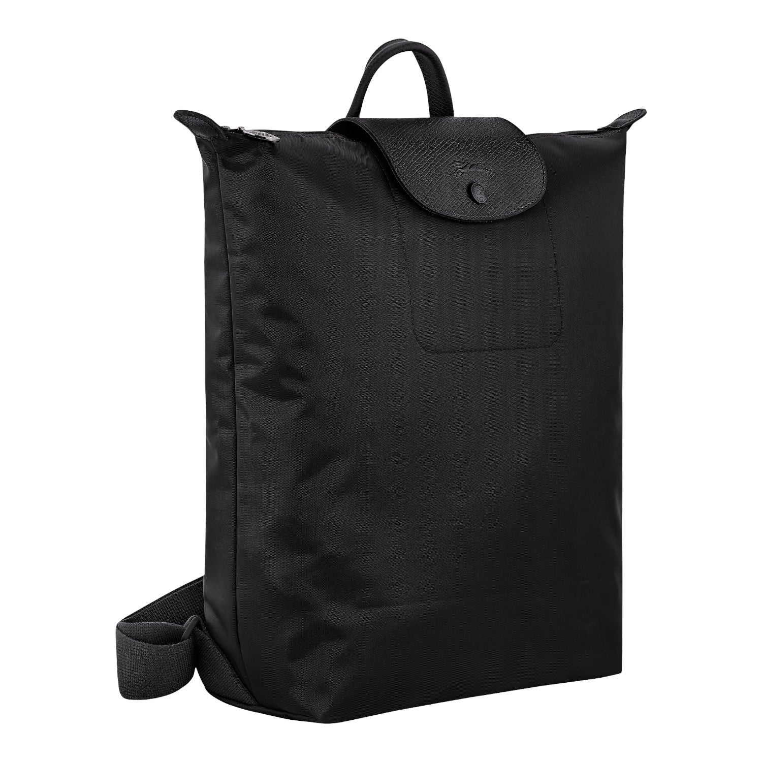 Lieblingstasche Le Pliage One Rucksack in black nylon with leather trim and snap closure.