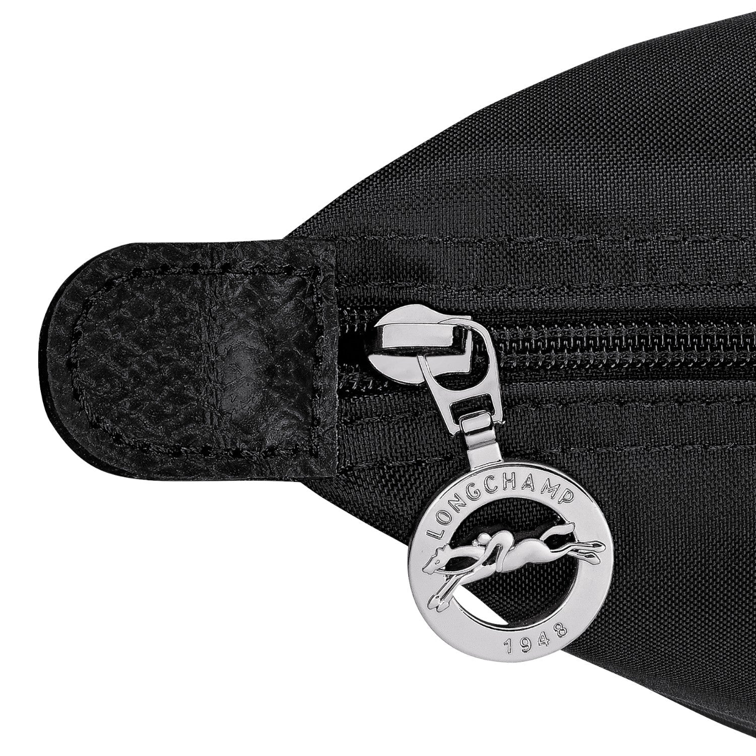 Lieblingstasche Le Pliage One Rucksack in black nylon with leather trim and signature horse logo zipper pull.