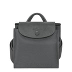 Lieblingstasche Le Pliage One Rucksack in dark grey nylon with leather trim and snap closure.