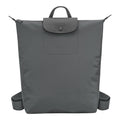Lieblingstasche Le Pliage One Rucksack in grey nylon with leather trim and snap closure.
