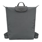 Lieblingstasche Le Pliage One Rucksack in grey nylon with leather trim and snap closure.