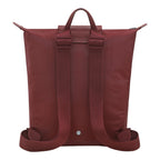 Lieblingstasche Le Pliage One Rucksack in deep red nylon with leather trim and adjustable straps.