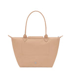 Lieblingstasche Le Pliage One shoulder bag in beige nylon with leather trim and handles. Features a zip closure and front pocket.