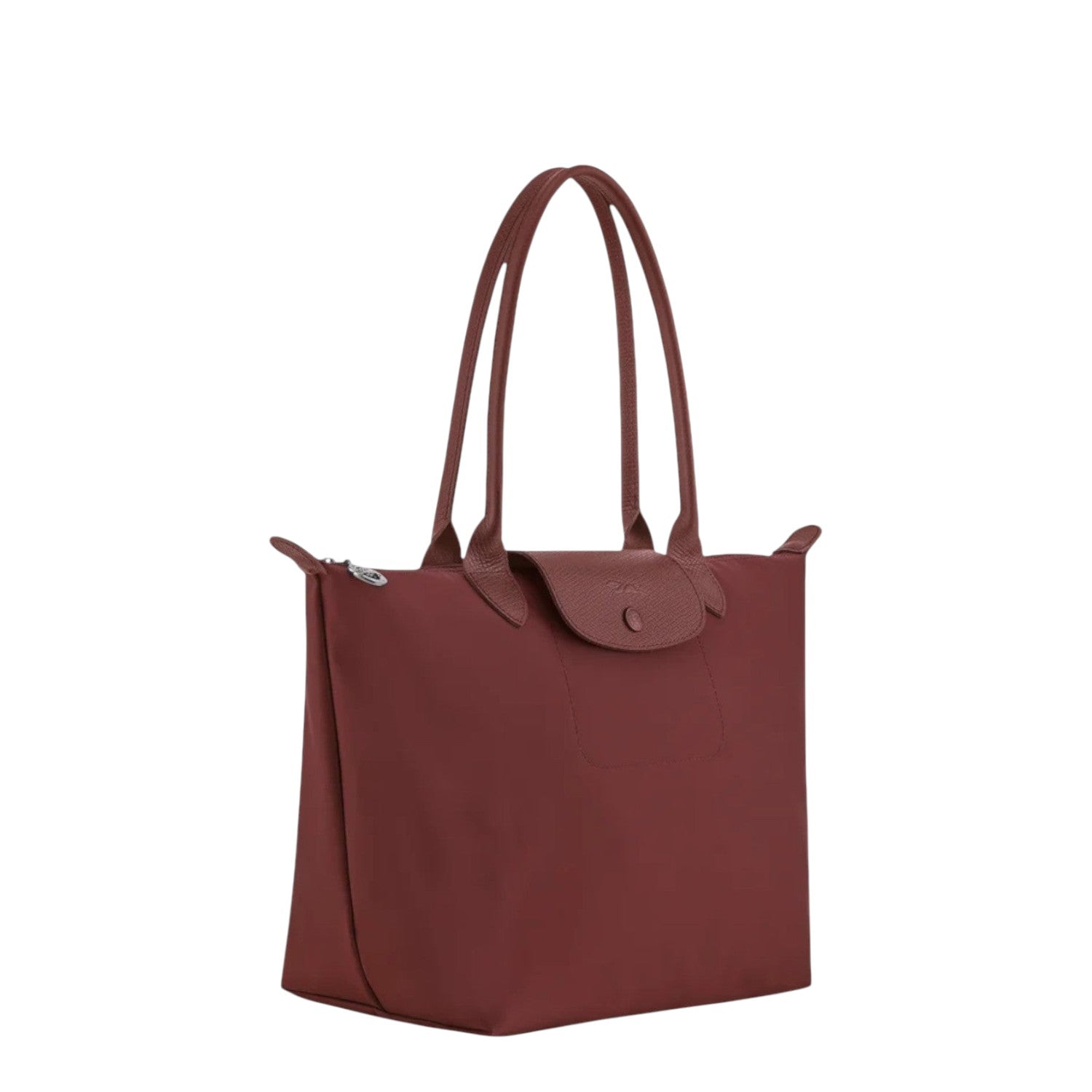 Lieblingstasche Le Pliage One shoulder bag in burgundy nylon with leather trim and snap closure.
