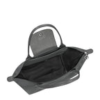 Lieblingstasche Le Pliage One M shoulder bag in grey nylon with leather trim and snap closure.